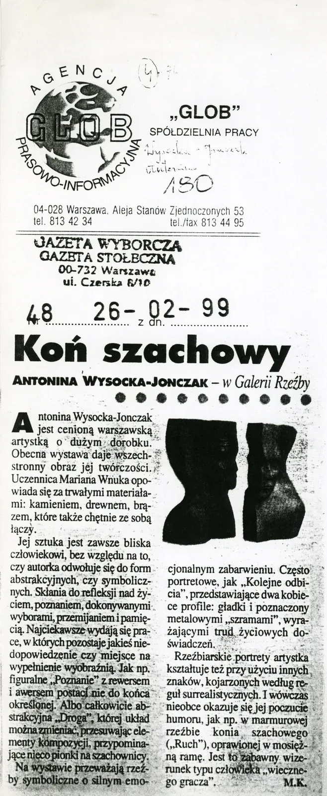 Newspaper cutting: «Koń szachowy», Gazeta Wyborcza, 26 February 1999.