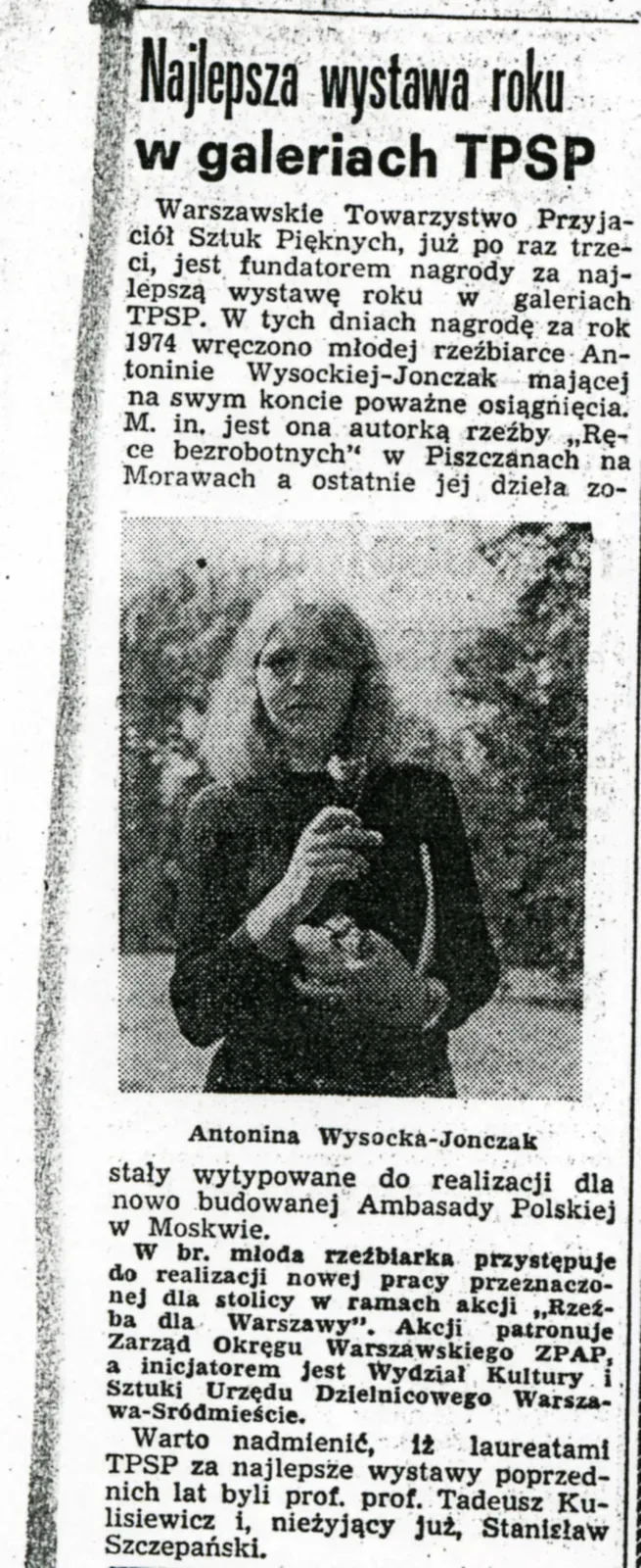 Newspaper cutting: «Najlepsza wystawa roku w galeriach TPSP», Polish daily, 1975.