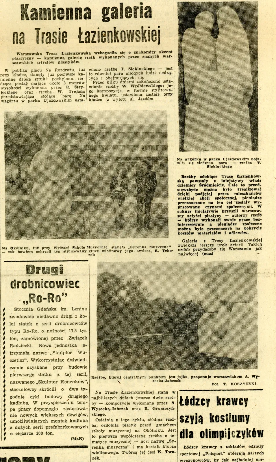 Newspaper cutting: «Kamienna galeria na Trasie Łazienkowskiej», Polish daily, 1974.