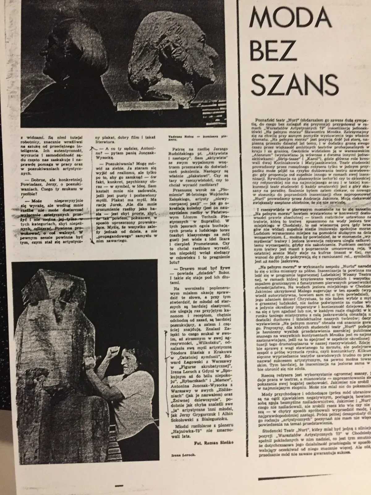 Newspaper cutting: «Moda bez szans», Polish weekly, 1973.
