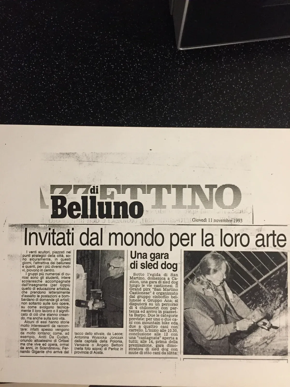 Newspaper cutting: «Invitati dal mondo per la loro arte», Il Gazzettino, 11 November 1993.
